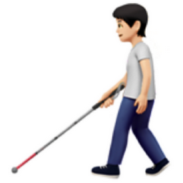 person with white cane: light skin tone emoji
