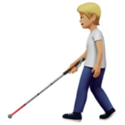 person with white cane: medium-light skin tone emoji