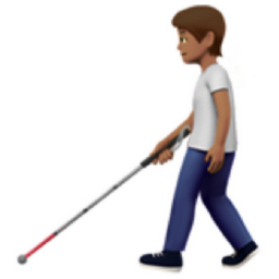person with white cane: medium skin tone emoji