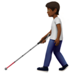 person with white cane: medium-dark skin tone emoji