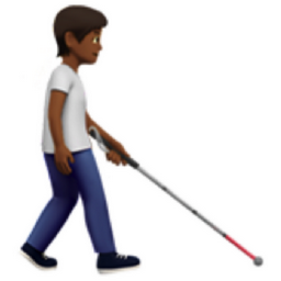 person with white cane facing right: medium-dark skin tone emoji