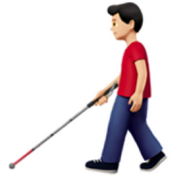 man with white cane: light skin tone emoji