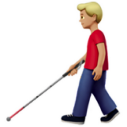 man with white cane: medium-light skin tone emoji