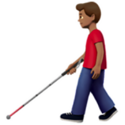 man with white cane: medium skin tone emoji