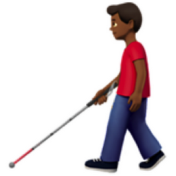man with white cane: medium-dark skin tone emoji