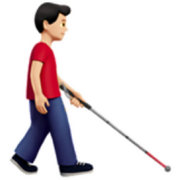 man with white cane facing right: light skin tone emoji