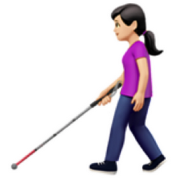 woman with white cane: light skin tone emoji