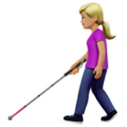 woman with white cane: medium-light skin tone emoji