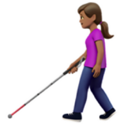 woman with white cane: medium skin tone emoji
