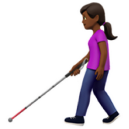 woman with white cane: medium-dark skin tone emoji