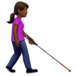 woman with white cane facing right: medium-dark skin tone emoji