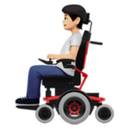 person in motorized wheelchair: light skin tone emoji