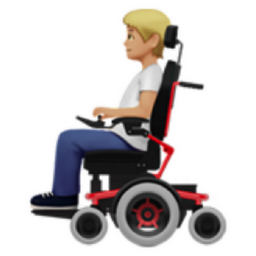 person in motorized wheelchair: medium-light skin tone emoji