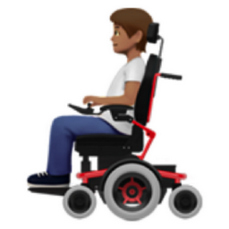 person in motorized wheelchair: medium skin tone emoji