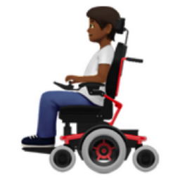 person in motorized wheelchair: medium-dark skin tone emoji