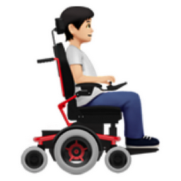 person in motorized wheelchair facing right: light skin tone emoji