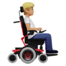 person in motorized wheelchair facing right: medium-light skin tone emoji