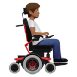 person in motorized wheelchair facing right: medium skin tone emoji