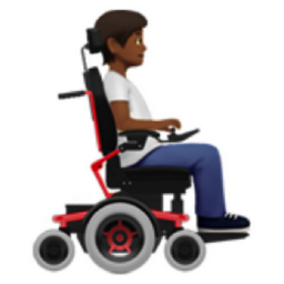 person in motorized wheelchair facing right: medium-dark skin tone emoji