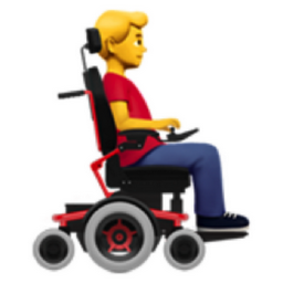 man in motorized wheelchair facing right emoji