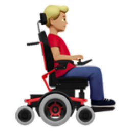 man in motorized wheelchair facing right: medium-light skin tone emoji