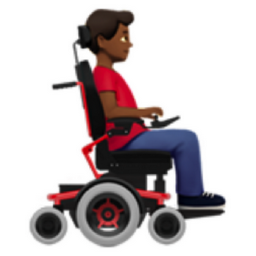 man in motorized wheelchair facing right: medium-dark skin tone emoji