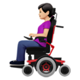 woman in motorized wheelchair: light skin tone emoji