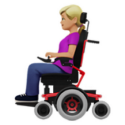 woman in motorized wheelchair: medium-light skin tone emoji