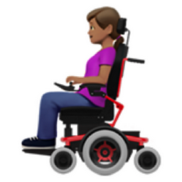 woman in motorized wheelchair: medium skin tone emoji