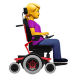 woman in motorized wheelchair facing right emoji