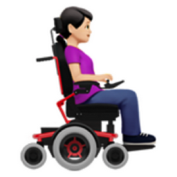 woman in motorized wheelchair facing right: light skin tone emoji