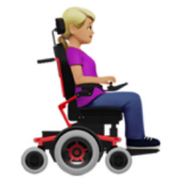 woman in motorized wheelchair facing right: medium-light skin tone emoji