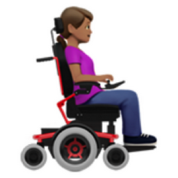 woman in motorized wheelchair facing right: medium skin tone emoji