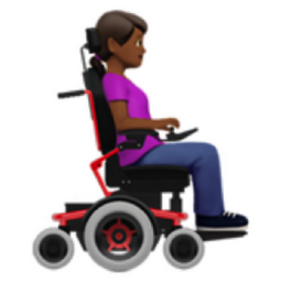 woman in motorized wheelchair facing right: medium-dark skin tone emoji