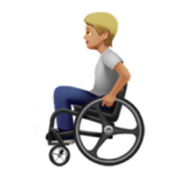 person in manual wheelchair: medium-light skin tone emoji