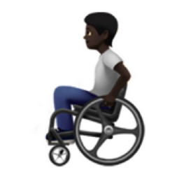 person in manual wheelchair: dark skin tone emoji