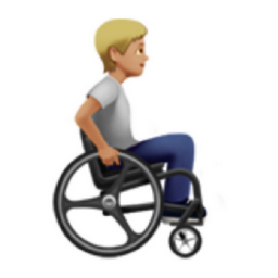 person in manual wheelchair facing right: medium-light skin tone emoji