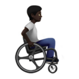 person in manual wheelchair facing right: dark skin tone emoji