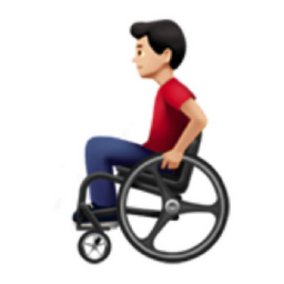man in manual wheelchair: light skin tone emoji