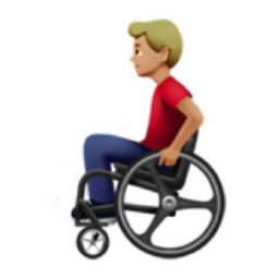 man in manual wheelchair: medium-light skin tone emoji
