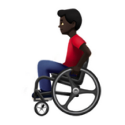 man in manual wheelchair: dark skin tone emoji