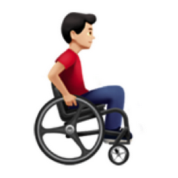 man in manual wheelchair facing right: light skin tone emoji