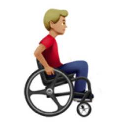 man in manual wheelchair facing right: medium-light skin tone emoji