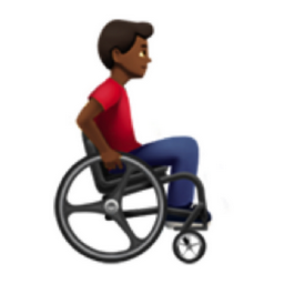 man in manual wheelchair facing right: medium-dark skin tone emoji