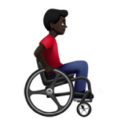 man in manual wheelchair facing right: dark skin tone emoji