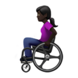 woman in manual wheelchair: dark skin tone emoji