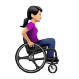 woman in manual wheelchair facing right: light skin tone emoji