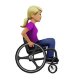 woman in manual wheelchair facing right: medium-light skin tone emoji