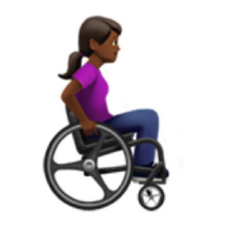 woman in manual wheelchair facing right: medium-dark skin tone emoji