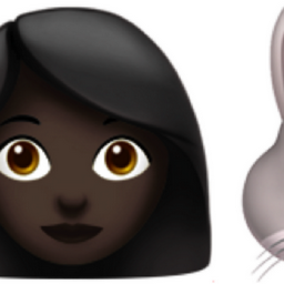 women with bunny ears: dark skin tone, medium-light skin tone emoji
